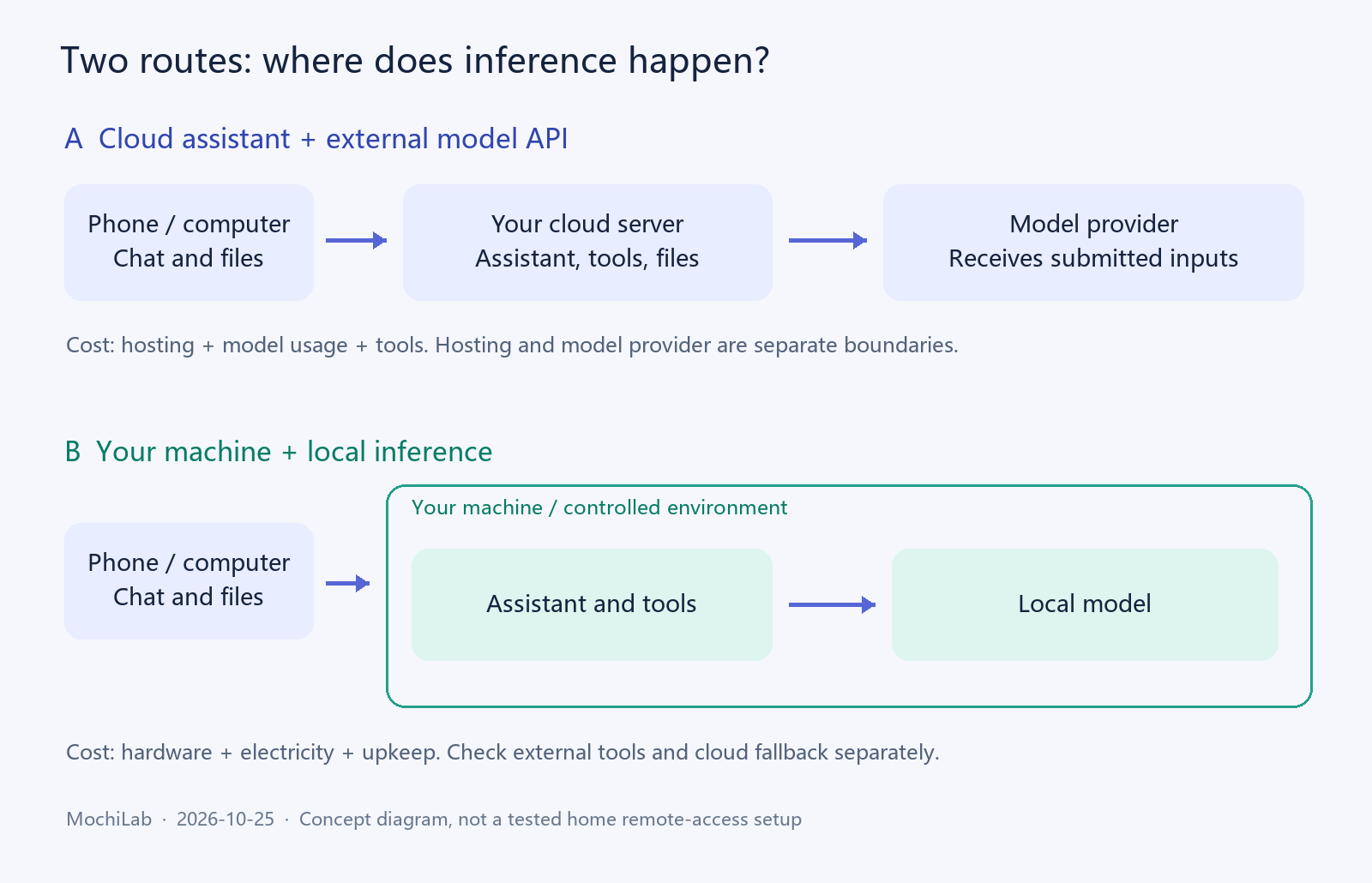 Data paths for a cloud API and a local model