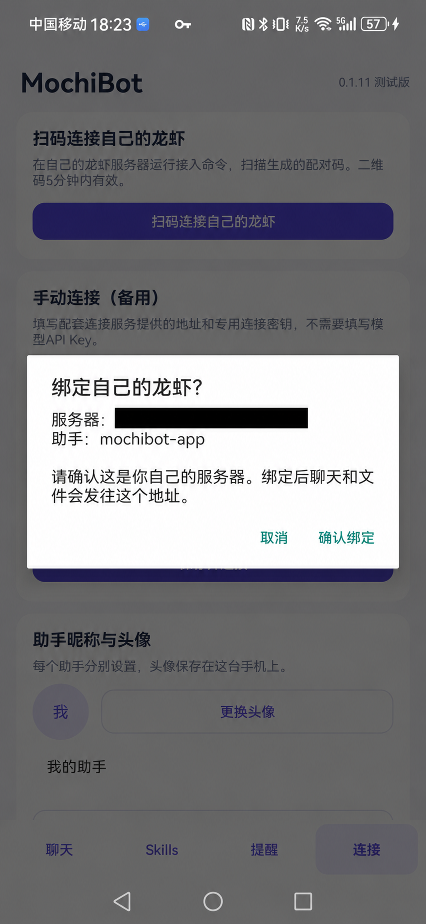 Check your server and agent; example address masked